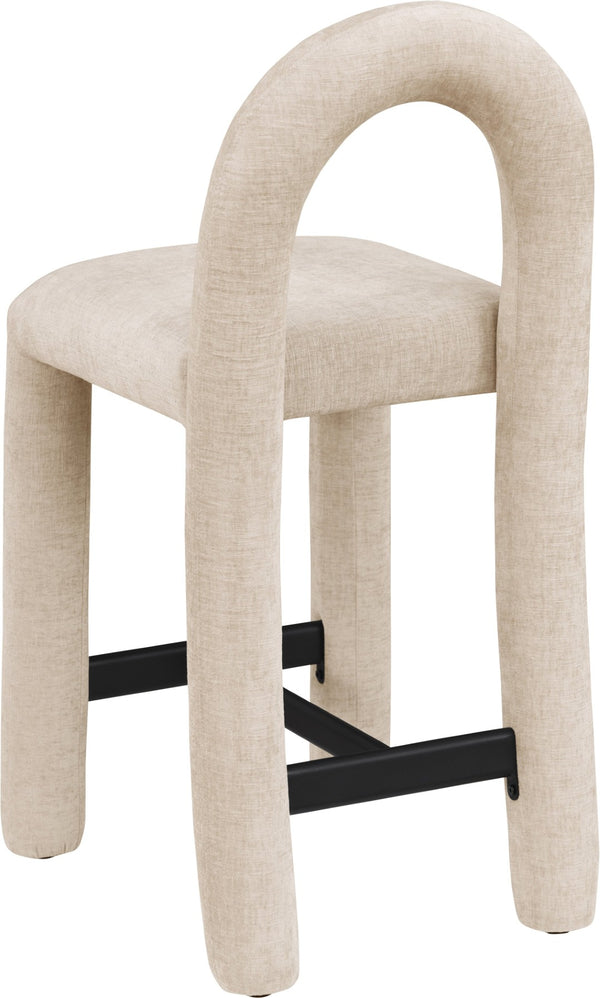 Meridian Furniture Amari Sculptural Open Back Upholstered Counter Stool for Stylish Kitchen Island Seating Beige Chenille Fabric 11062Beige-C