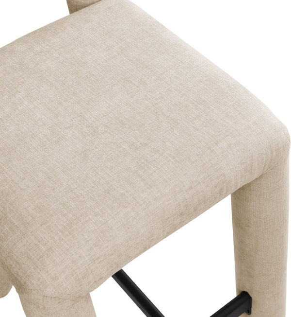Meridian Furniture Amari Sculptural Open Back Upholstered Counter Stool for Stylish Kitchen Island Seating Beige Chenille Fabric 11062Beige-C