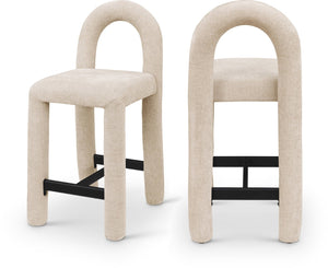 Meridian Furniture Amari Sculptural Open Back Upholstered Counter Stool for Stylish Kitchen Island Seating Beige Chenille Fabric 11062Beige-C