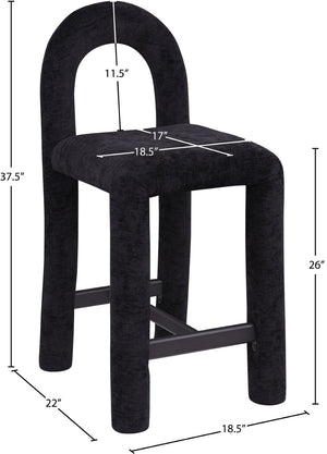 Meridian Furniture Amari Sculptural Open Back Upholstered Counter Stool for Stylish Kitchen Island Seating Black Chenille Fabric 11062Black-C
