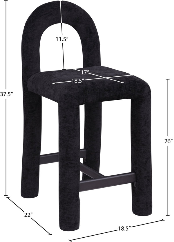 Meridian Furniture Amari Sculptural Open Back Upholstered Counter Stool for Stylish Kitchen Island Seating Black Chenille Fabric 11062Black-C