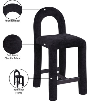 Meridian Furniture Amari Sculptural Open Back Upholstered Counter Stool for Stylish Kitchen Island Seating Black Chenille Fabric 11062Black-C