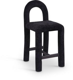 Meridian Furniture Amari Sculptural Open Back Upholstered Counter Stool for Stylish Kitchen Island Seating Black Chenille Fabric 11062Black-C