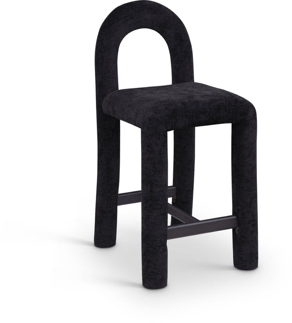 Meridian Furniture Amari Sculptural Open Back Upholstered Counter Stool for Stylish Kitchen Island Seating Black Chenille Fabric 11062Black-C