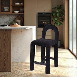 Meridian Furniture Amari Sculptural Open Back Upholstered Counter Stool for Stylish Kitchen Island Seating Black Chenille Fabric 11062Black-C