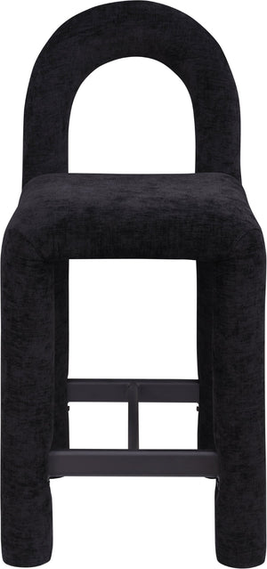Meridian Furniture Amari Sculptural Open Back Upholstered Counter Stool for Stylish Kitchen Island Seating Black Chenille Fabric 11062Black-C