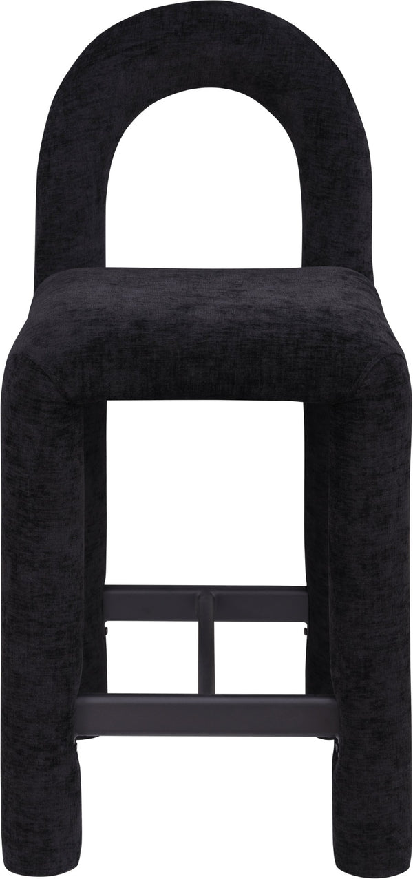 Meridian Furniture Amari Sculptural Open Back Upholstered Counter Stool for Stylish Kitchen Island Seating Black Chenille Fabric 11062Black-C
