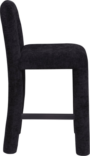 Meridian Furniture Amari Sculptural Open Back Upholstered Counter Stool for Stylish Kitchen Island Seating Black Chenille Fabric 11062Black-C