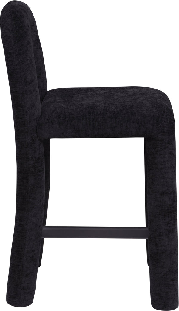 Meridian Furniture Amari Sculptural Open Back Upholstered Counter Stool for Stylish Kitchen Island Seating Black Chenille Fabric 11062Black-C