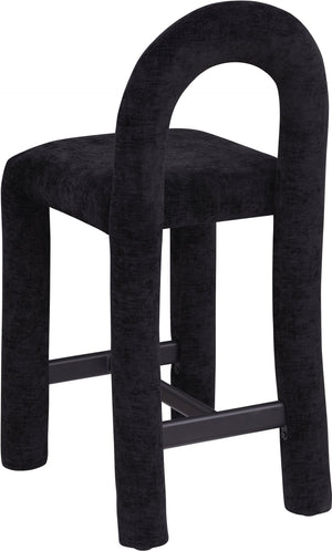 Meridian Furniture Amari Sculptural Open Back Upholstered Counter Stool for Stylish Kitchen Island Seating Black Chenille Fabric 11062Black-C