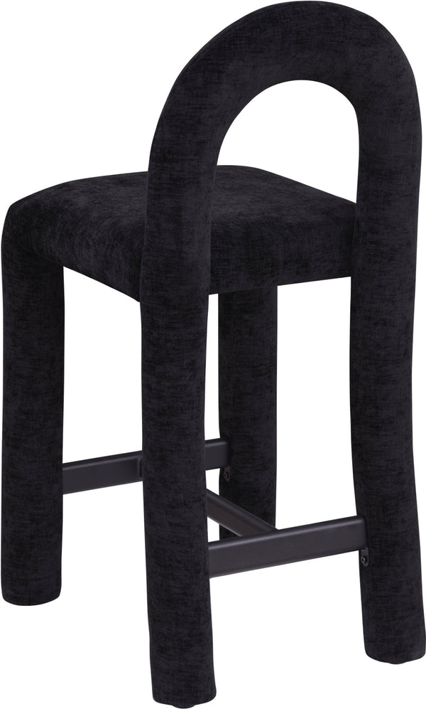 Meridian Furniture Amari Sculptural Open Back Upholstered Counter Stool for Stylish Kitchen Island Seating Black Chenille Fabric 11062Black-C
