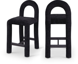 Meridian Furniture Amari Sculptural Open Back Upholstered Counter Stool for Stylish Kitchen Island Seating Black Chenille Fabric 11062Black-C