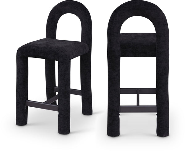 Meridian Furniture Amari Sculptural Open Back Upholstered Counter Stool for Stylish Kitchen Island Seating Black Chenille Fabric 11062Black-C