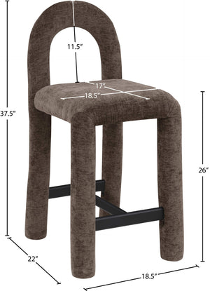 Meridian Furniture Amari Sculptural Open Back Upholstered Counter Stool for Stylish Kitchen Island Seating Brown Chenille Fabric 11062Brown-C