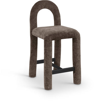 Meridian Furniture Amari Sculptural Open Back Upholstered Counter Stool for Stylish Kitchen Island Seating Brown Chenille Fabric 11062Brown-C