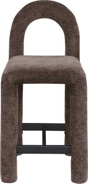 Meridian Furniture Amari Sculptural Open Back Upholstered Counter Stool for Stylish Kitchen Island Seating Brown Chenille Fabric 11062Brown-C