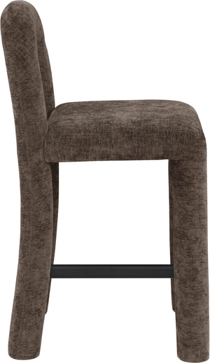 Meridian Furniture Amari Sculptural Open Back Upholstered Counter Stool for Stylish Kitchen Island Seating Brown Chenille Fabric 11062Brown-C