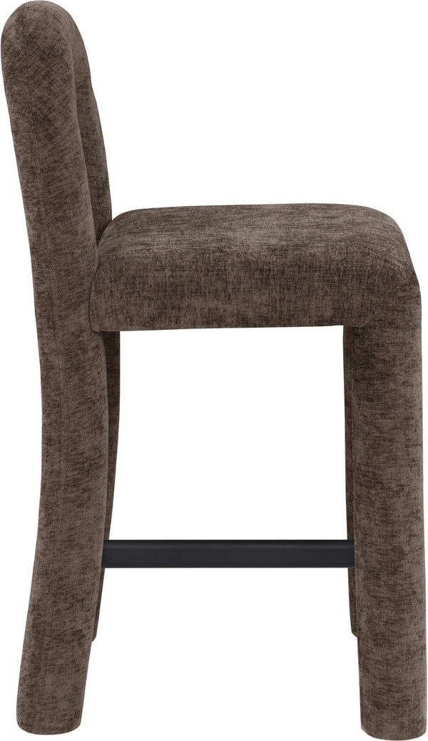 Meridian Furniture Amari Sculptural Open Back Upholstered Counter Stool for Stylish Kitchen Island Seating Brown Chenille Fabric 11062Brown-C