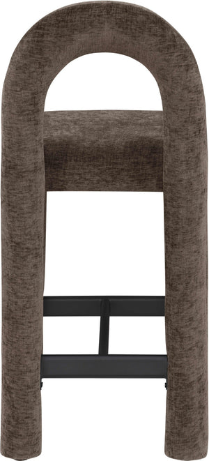 Meridian Furniture Amari Sculptural Open Back Upholstered Counter Stool for Stylish Kitchen Island Seating Brown Chenille Fabric 11062Brown-C