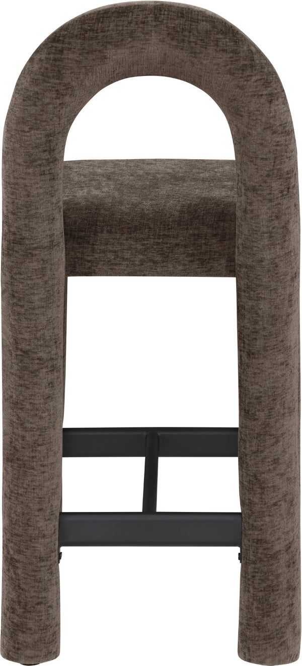 Meridian Furniture Amari Sculptural Open Back Upholstered Counter Stool for Stylish Kitchen Island Seating Brown Chenille Fabric 11062Brown-C