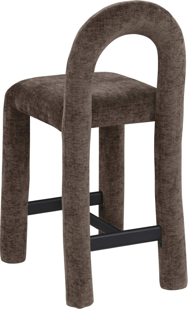 Meridian Furniture Amari Sculptural Open Back Upholstered Counter Stool for Stylish Kitchen Island Seating Brown Chenille Fabric 11062Brown-C
