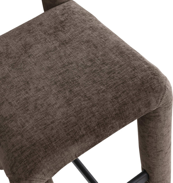 Meridian Furniture Amari Sculptural Open Back Upholstered Counter Stool for Stylish Kitchen Island Seating Brown Chenille Fabric 11062Brown-C