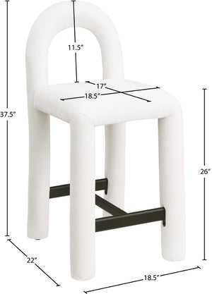 Meridian Furniture Amari Sculptural Open Back Upholstered Counter Stool for Stylish Kitchen Island Seating Cream Chenille Fabric 11062Cream-C
