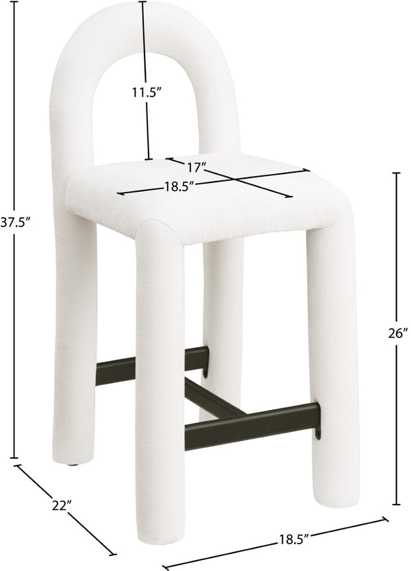 Meridian Furniture Amari Sculptural Open Back Upholstered Counter Stool for Stylish Kitchen Island Seating Cream Chenille Fabric 11062Cream-C