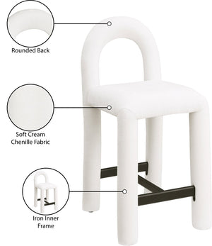 Meridian Furniture Amari Sculptural Open Back Upholstered Counter Stool for Stylish Kitchen Island Seating Cream Chenille Fabric 11062Cream-C