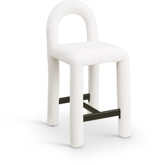 Meridian Furniture Amari Sculptural Open Back Upholstered Counter Stool for Stylish Kitchen Island Seating Cream Chenille Fabric 11062Cream-C