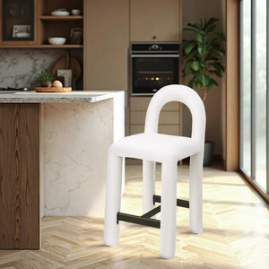 Meridian Furniture Amari Sculptural Open Back Upholstered Counter Stool for Stylish Kitchen Island Seating Cream Chenille Fabric 11062Cream-C