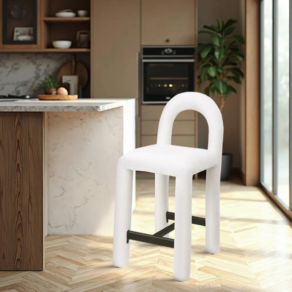 Meridian Furniture Amari Sculptural Open Back Upholstered Counter Stool for Stylish Kitchen Island Seating Cream Chenille Fabric 11062Cream-C