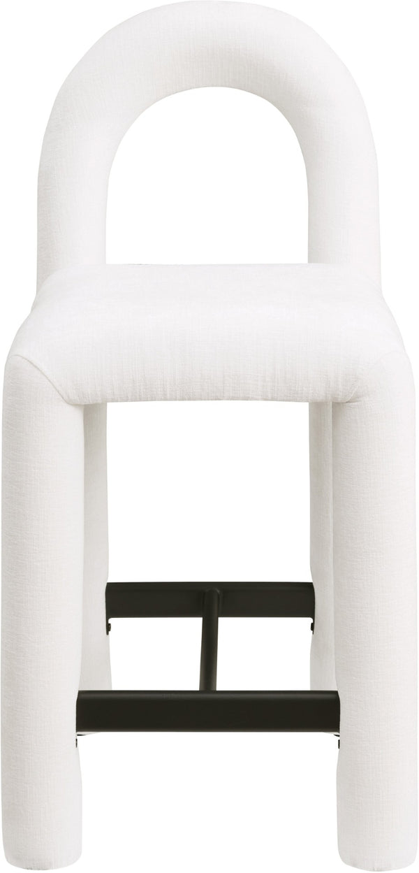 Meridian Furniture Amari Sculptural Open Back Upholstered Counter Stool for Stylish Kitchen Island Seating Cream Chenille Fabric 11062Cream-C