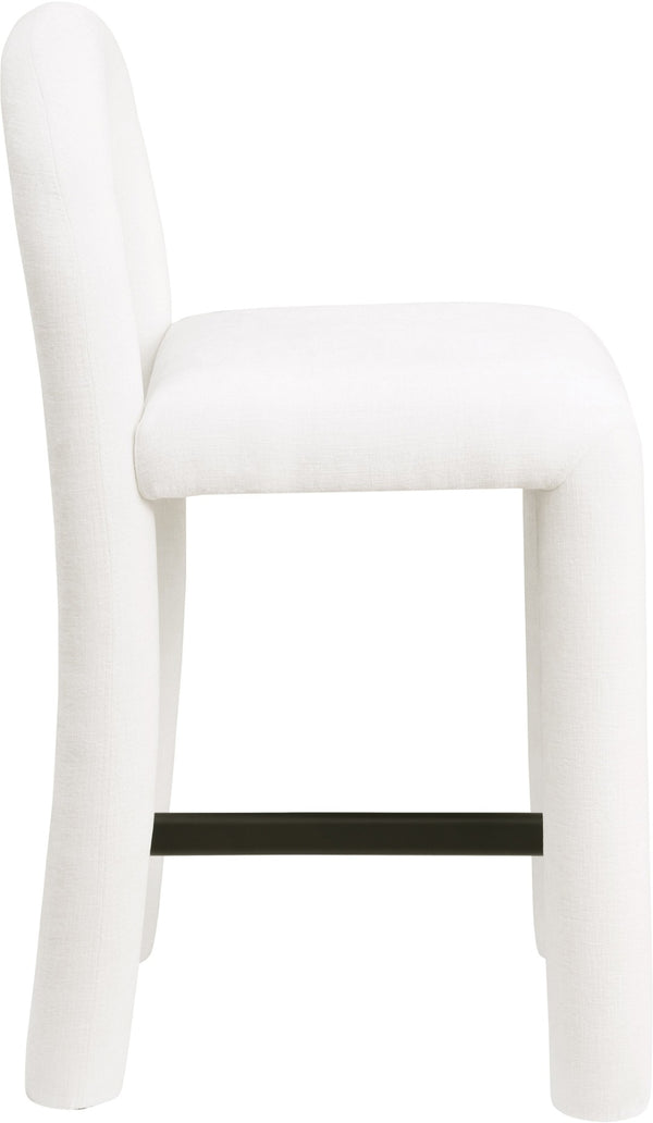 Meridian Furniture Amari Sculptural Open Back Upholstered Counter Stool for Stylish Kitchen Island Seating Cream Chenille Fabric 11062Cream-C
