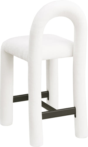 Meridian Furniture Amari Sculptural Open Back Upholstered Counter Stool for Stylish Kitchen Island Seating Cream Chenille Fabric 11062Cream-C