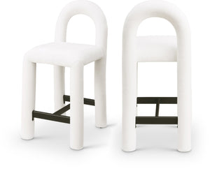 Meridian Furniture Amari Sculptural Open Back Upholstered Counter Stool for Stylish Kitchen Island Seating Cream Chenille Fabric 11062Cream-C