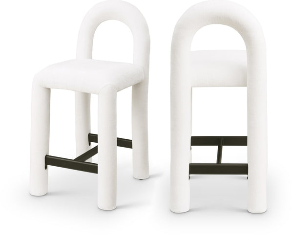 Meridian Furniture Amari Sculptural Open Back Upholstered Counter Stool for Stylish Kitchen Island Seating Cream Chenille Fabric 11062Cream-C