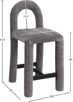 Meridian Furniture Amari Sculptural Open Back Upholstered Counter Stool for Stylish Kitchen Island Seating Grey Chenille Fabric 11062Grey-C
