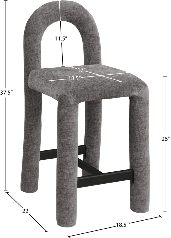 Meridian Furniture Amari Sculptural Open Back Upholstered Counter Stool for Stylish Kitchen Island Seating Grey Chenille Fabric 11062Grey-C