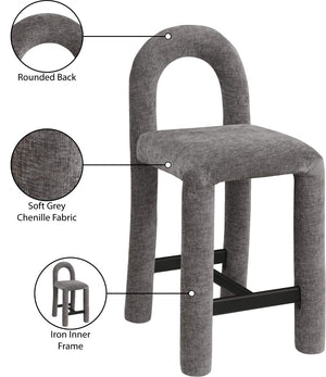 Meridian Furniture Amari Sculptural Open Back Upholstered Counter Stool for Stylish Kitchen Island Seating Grey Chenille Fabric 11062Grey-C