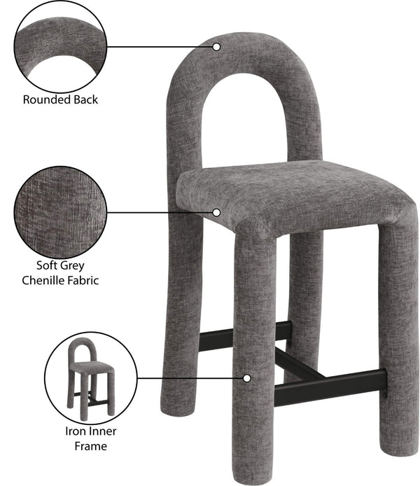 Meridian Furniture Amari Sculptural Open Back Upholstered Counter Stool for Stylish Kitchen Island Seating Grey Chenille Fabric 11062Grey-C