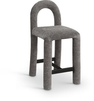 Meridian Furniture Amari Sculptural Open Back Upholstered Counter Stool for Stylish Kitchen Island Seating Grey Chenille Fabric 11062Grey-C