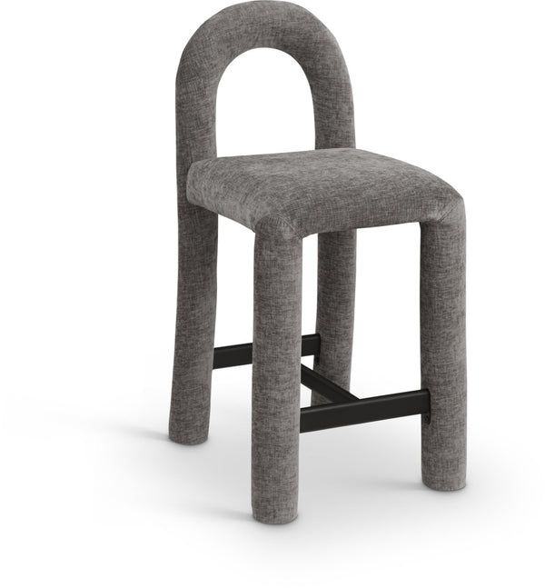 Meridian Furniture Amari Sculptural Open Back Upholstered Counter Stool for Stylish Kitchen Island Seating Grey Chenille Fabric 11062Grey-C