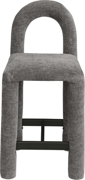 Meridian Furniture Amari Sculptural Open Back Upholstered Counter Stool for Stylish Kitchen Island Seating Grey Chenille Fabric 11062Grey-C
