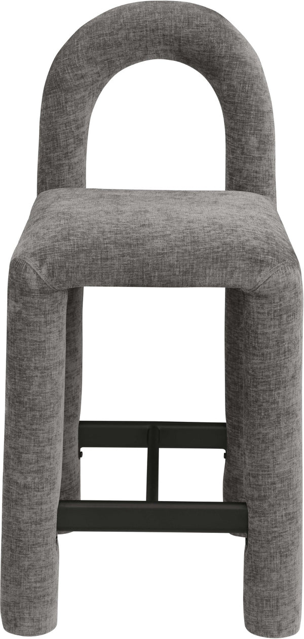 Meridian Furniture Amari Sculptural Open Back Upholstered Counter Stool for Stylish Kitchen Island Seating Grey Chenille Fabric 11062Grey-C
