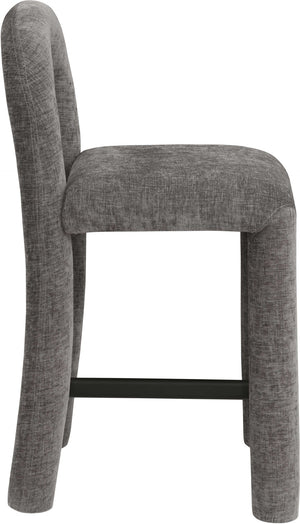 Meridian Furniture Amari Sculptural Open Back Upholstered Counter Stool for Stylish Kitchen Island Seating Grey Chenille Fabric 11062Grey-C