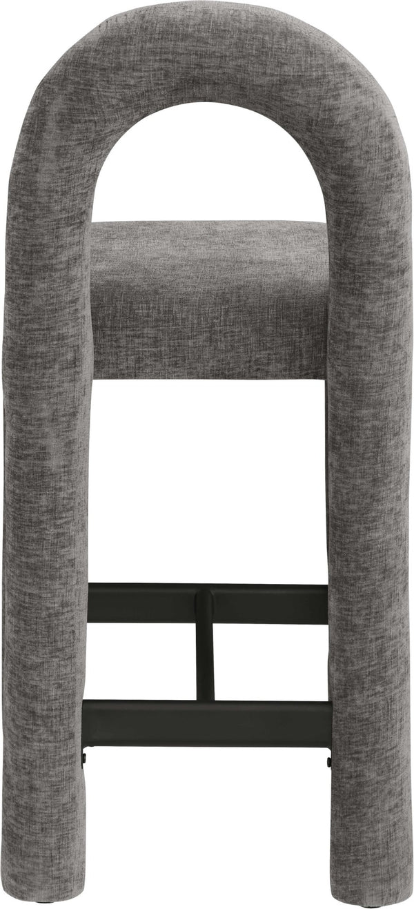 Meridian Furniture Amari Sculptural Open Back Upholstered Counter Stool for Stylish Kitchen Island Seating Grey Chenille Fabric 11062Grey-C
