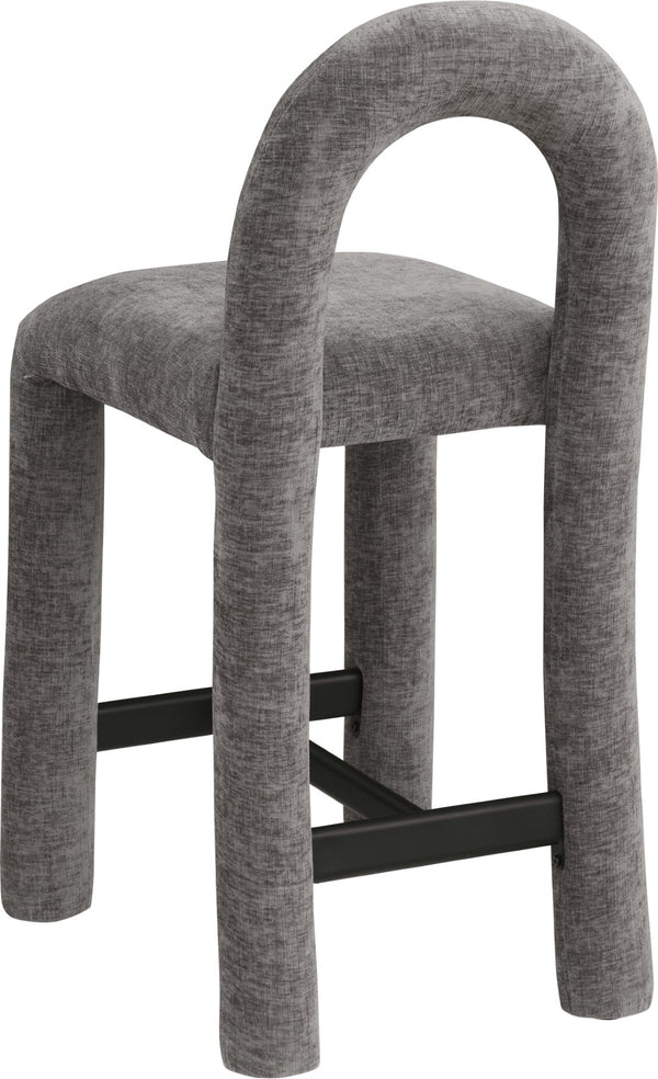 Meridian Furniture Amari Sculptural Open Back Upholstered Counter Stool for Stylish Kitchen Island Seating Grey Chenille Fabric 11062Grey-C