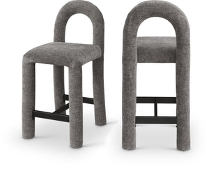 Meridian Furniture Amari Sculptural Open Back Upholstered Counter Stool for Stylish Kitchen Island Seating Grey Chenille Fabric 11062Grey-C