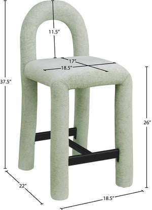 Meridian Furniture Amari Sculptural Open Back Upholstered Counter Stool for Stylish Kitchen Island Seating Mint Chenille Fabric 11062Mint-C
